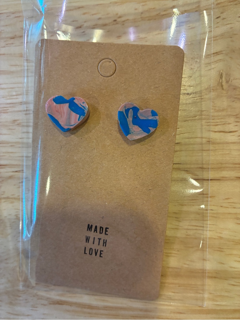3/$10 Pink & Blue Bubblegum Heart Handmade Polymer Clay Earrings